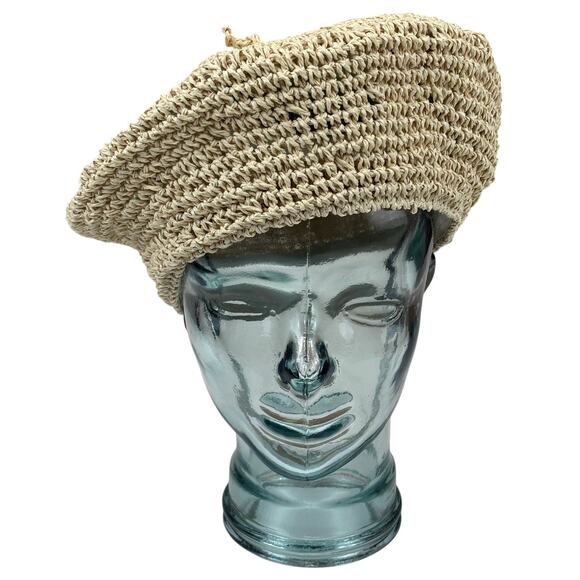 Karl Lagerfeld Paris Woven Straw French Girl Beret Cap Hat in Natural OS NWT - Picture 2 of 10